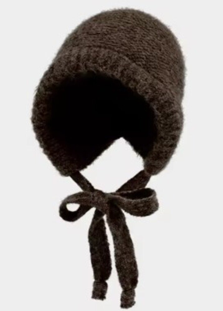 かわいい 女性 帽子 ストラップ付 もこもこ ファッショナブル   ダークブラウン