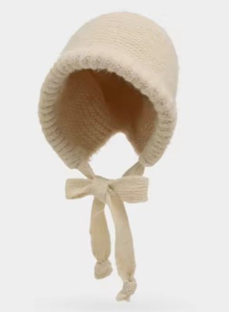 ニットビーニーキャップ ストラップ付 帽子 かわいい バラクラバ もこもこ   アイボリー