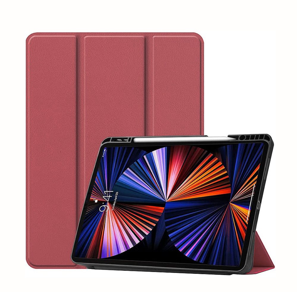 iPadケース 三つ折り スタンド機能付き マグネット式 PUレザー 軽量 耐衝撃  レッド