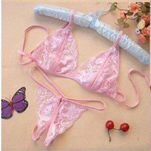 セクシー下着 レディース 穴あきレースブラ ショーツ セット ひもパンツ オープンクロッチ - 画像1