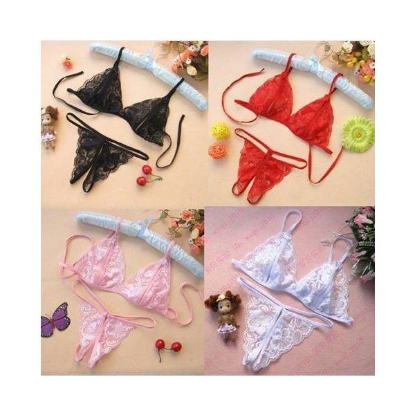 セクシー下着 レディース 穴あきレースブラ ショーツ セット ひもパンツ オープンクロッチ - 画像7