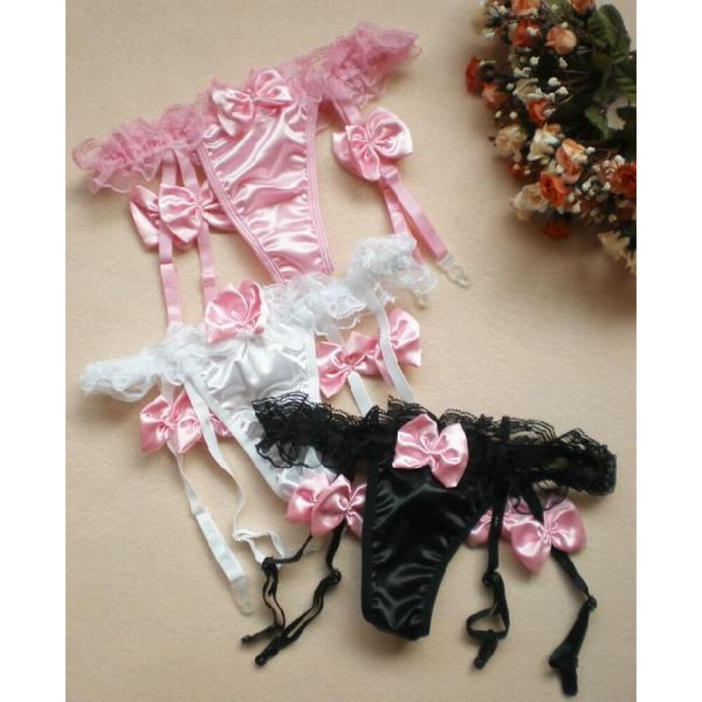 下着 ガーター付きショーツ リボン パンティ ガーターベルト 023  ピンク