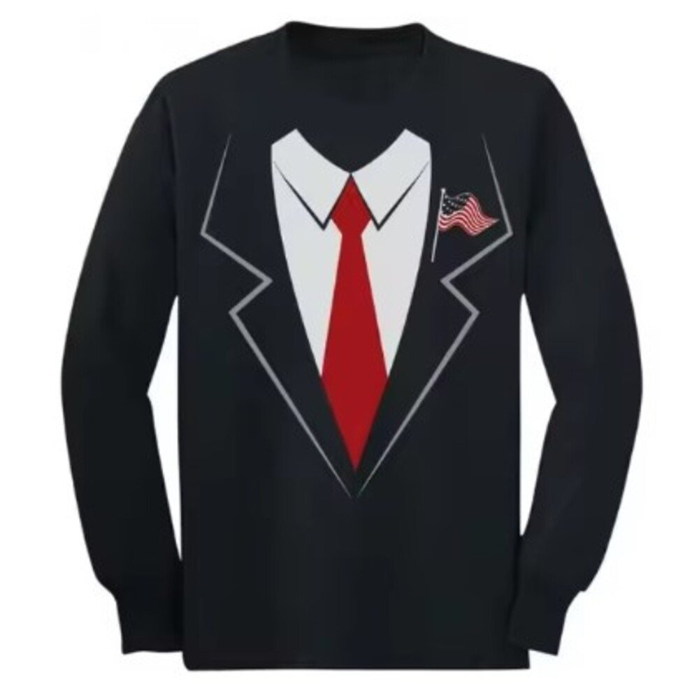 スーツ柄Tシャツ ラウンドネック 長袖 イミテーションTシャツ ストリート ファッション  L