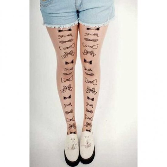タトゥーストッキング リボン 柄タイツ 地雷系 ファッション フェイクタトゥー 美脚 