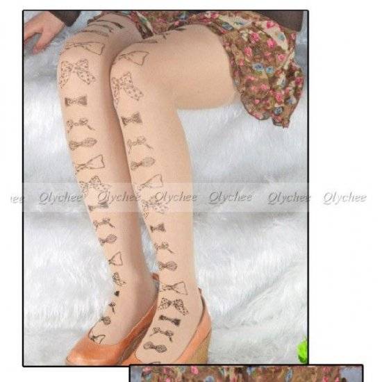タトゥーストッキング リボン 柄タイツ 地雷系 ファッション フェイクタトゥー 美脚  - 画像2