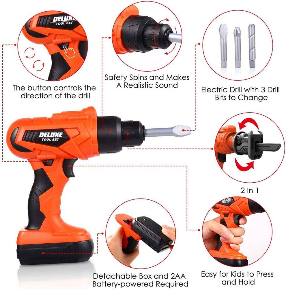 セット ボックス ツール バー ドリル 子供用 電子 おもちゃ 組み立て 男の子 椅子 タブレット エプロ  - 画像2