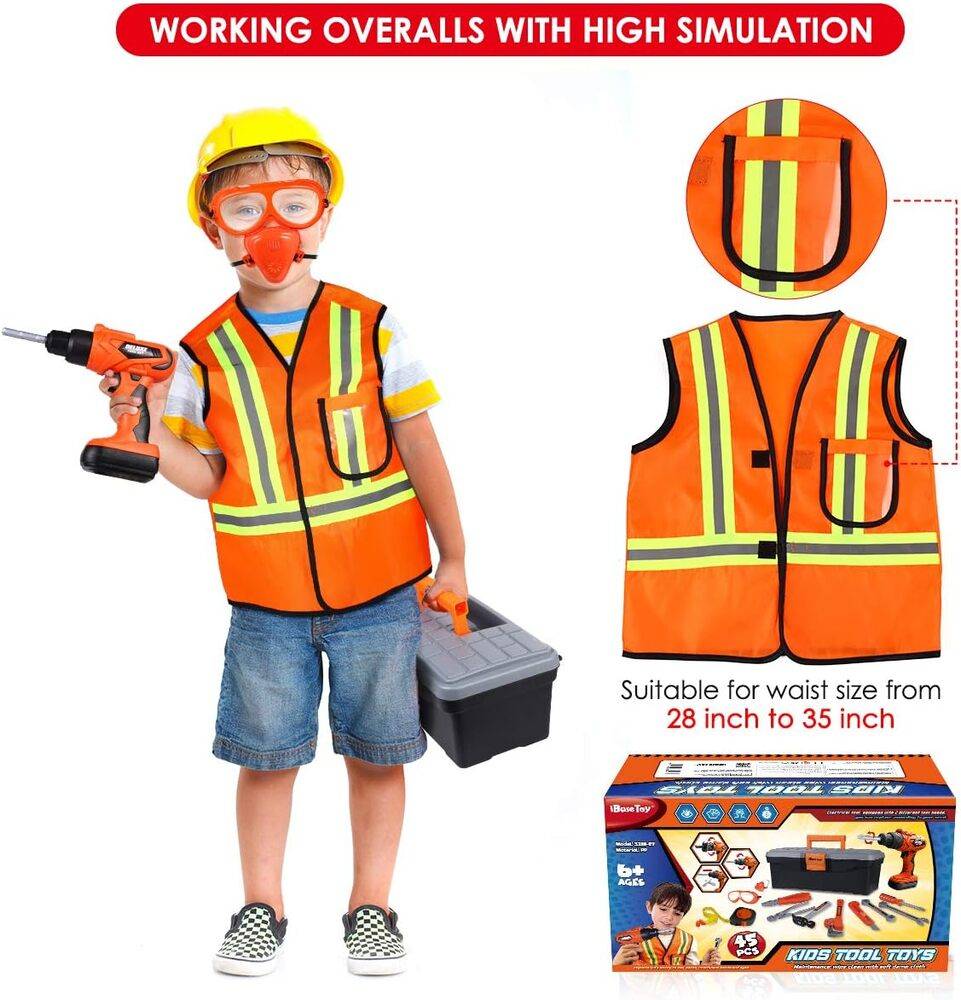 セット ボックス ツール バー ドリル 子供用 電子 おもちゃ 組み立て 男の子 椅子 タブレット エプロ  - 画像3