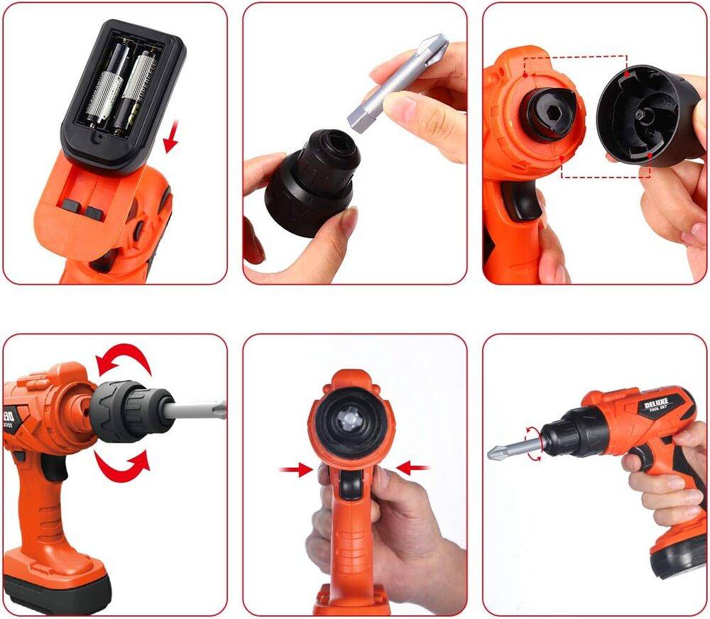 セット ボックス ツール バー ドリル 子供用 電子 おもちゃ 組み立て 男の子 椅子 タブレット エプロ  - 画像5