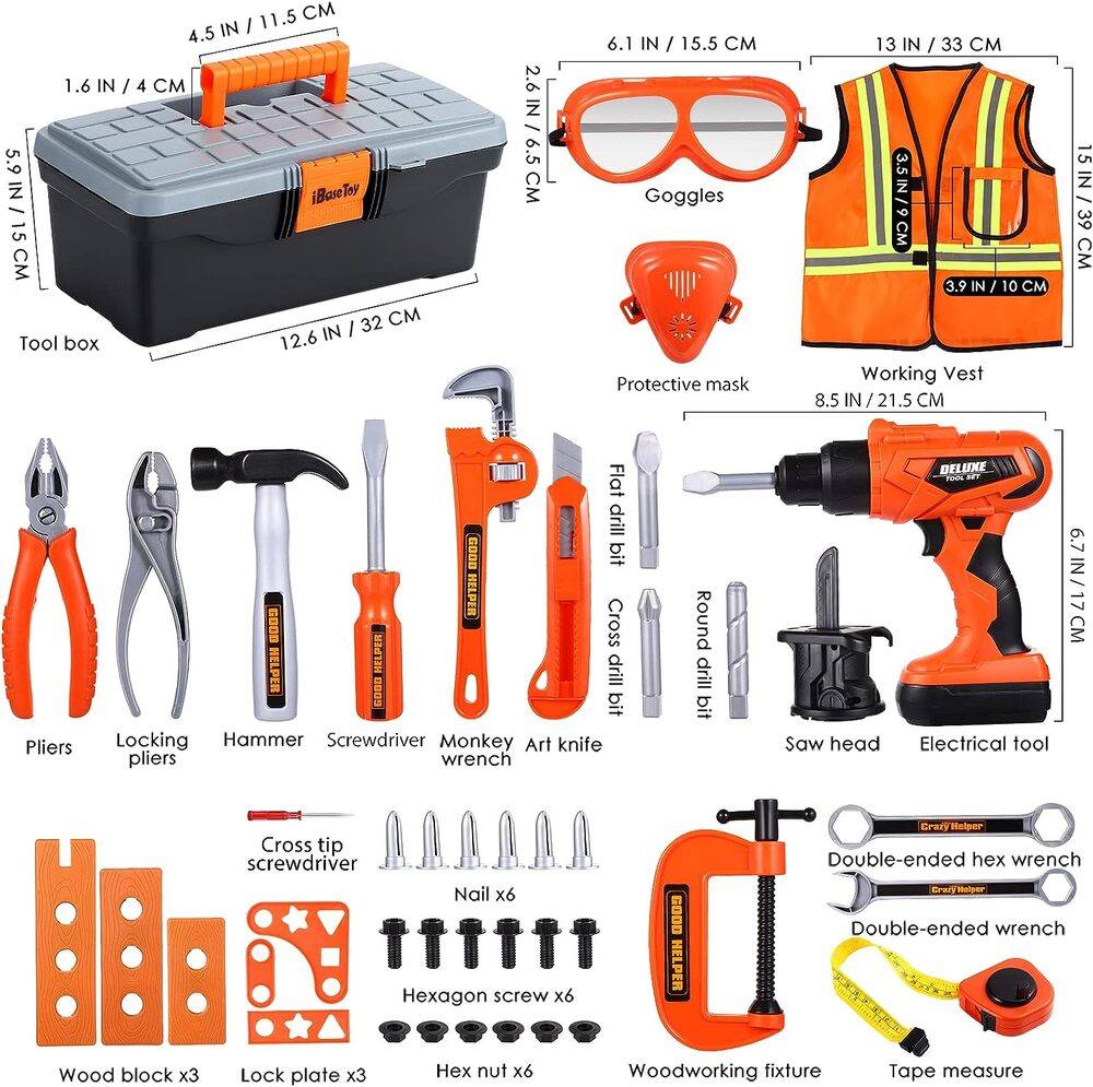 セット ボックス ツール バー ドリル 子供用 電子 おもちゃ 組み立て 男の子 椅子 タブレット エプロ  - 画像6