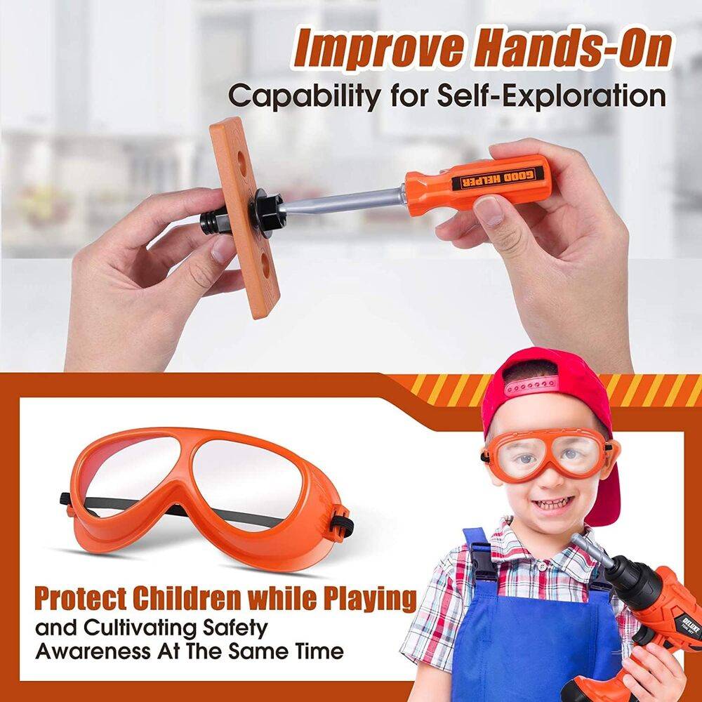 セット ボックス ツール バー ドリル 子供用 電子 おもちゃ 組み立て 男の子 椅子 タブレット エプロ  - 画像8