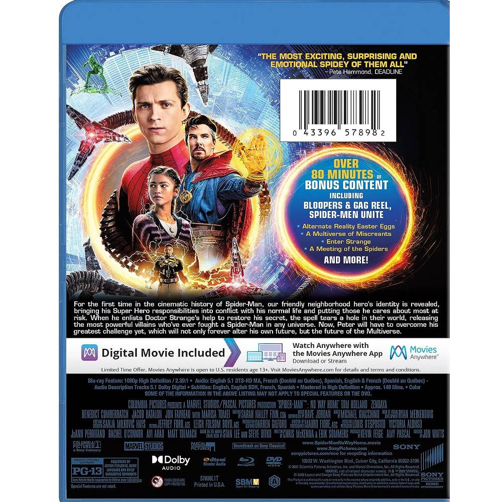 スパイダーマン ノーウェイホーム Blu-ray CG アニメ 映画 並行輸入品 北米版 ブルーレイ 語学  - 画像2