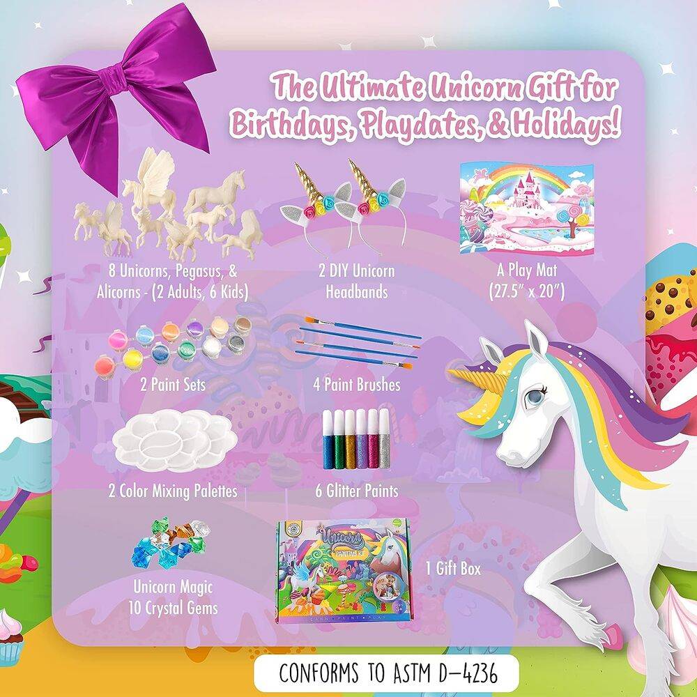 ユニコーン 塗り絵 キット 女の子 かわいい おもちゃ プレゼント フィギュア 人形 絵具 子供 ギフト  - 画像3