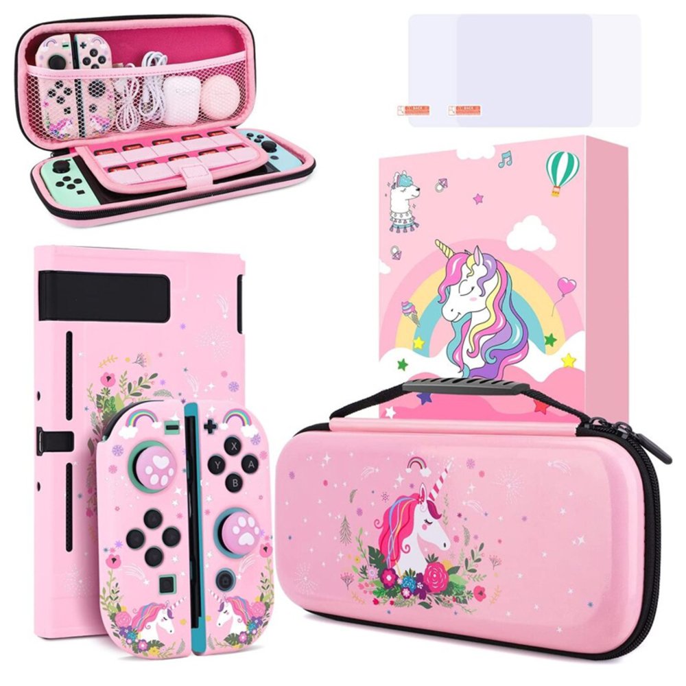 ニンテンドースイッチ ユニコーン キャリングケース 保護カバー付き ピンク ガーリー 収納ケース キッズ 