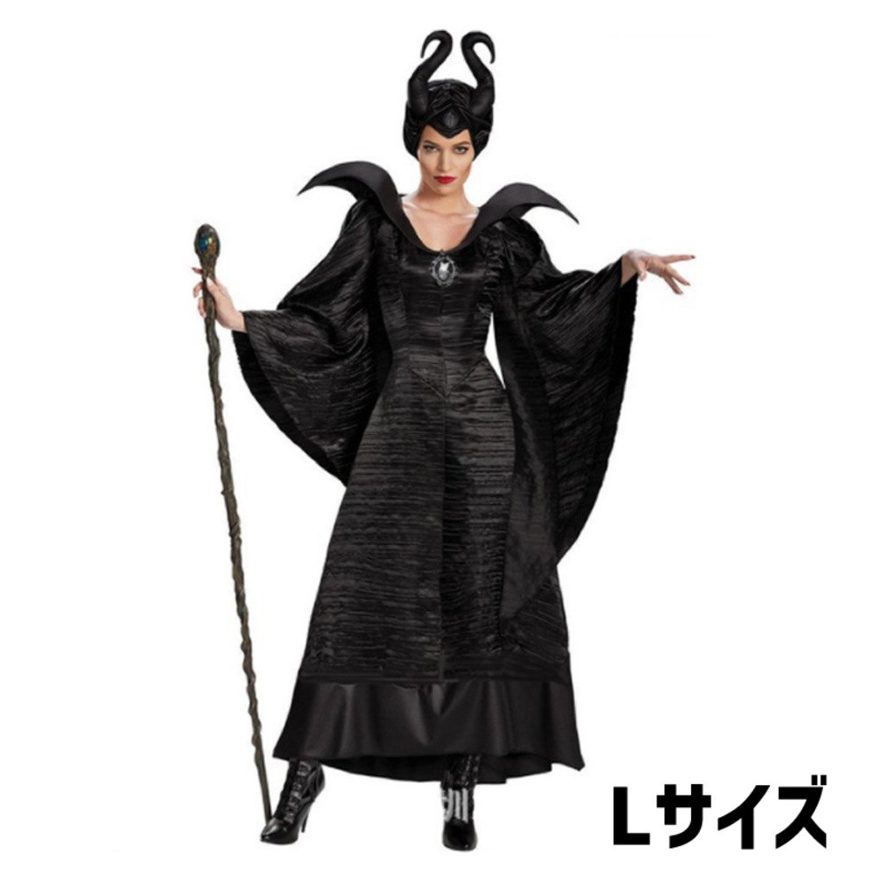 マレフィセント コスプレ ハロウィン 眠れる森の美女 魔女 帽子 ワンピース ブローチ 3点セット  L