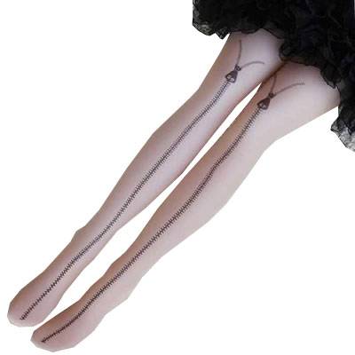 タトゥーストッキング ファスナー柄 柄タイツ 地雷系 病み系 ファッション 美脚 ZM-090